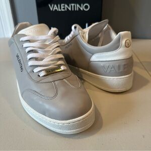 VALENTINO by Mario Valentino Ronald Logo Leather Sneakers in Grey